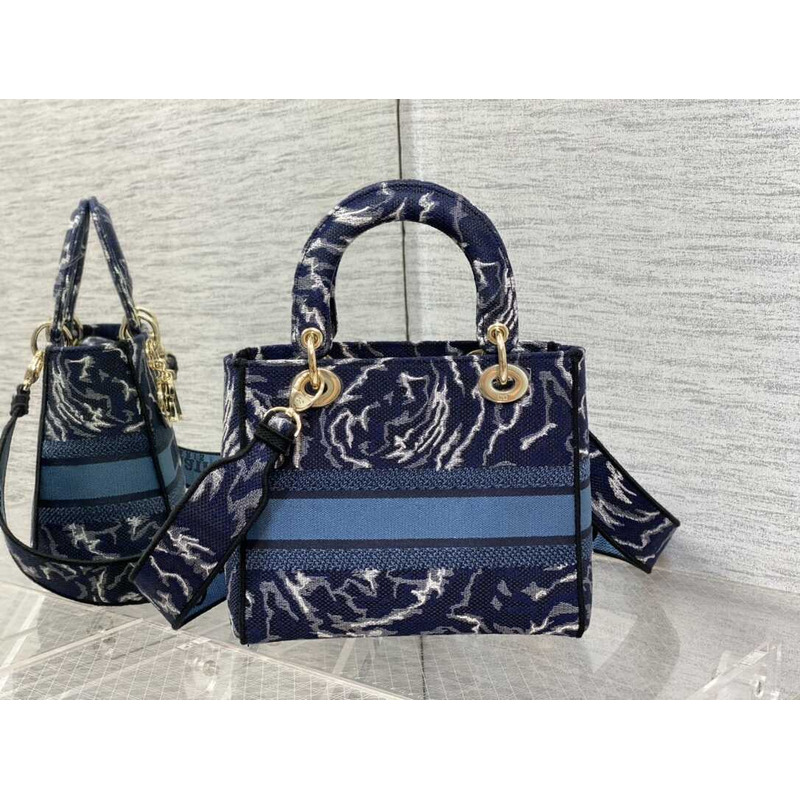 D*or  medium lady d-lite bag embroidery blue multicolor