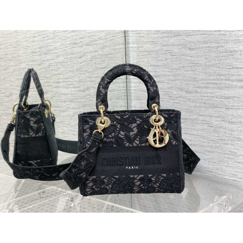 D*or  medium lady d-lite bag embroidery black