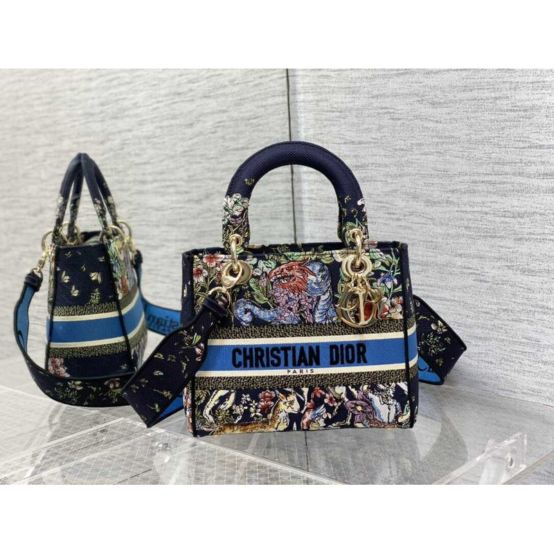 D*or  medium lady d-lite bag embroidery black multicolor