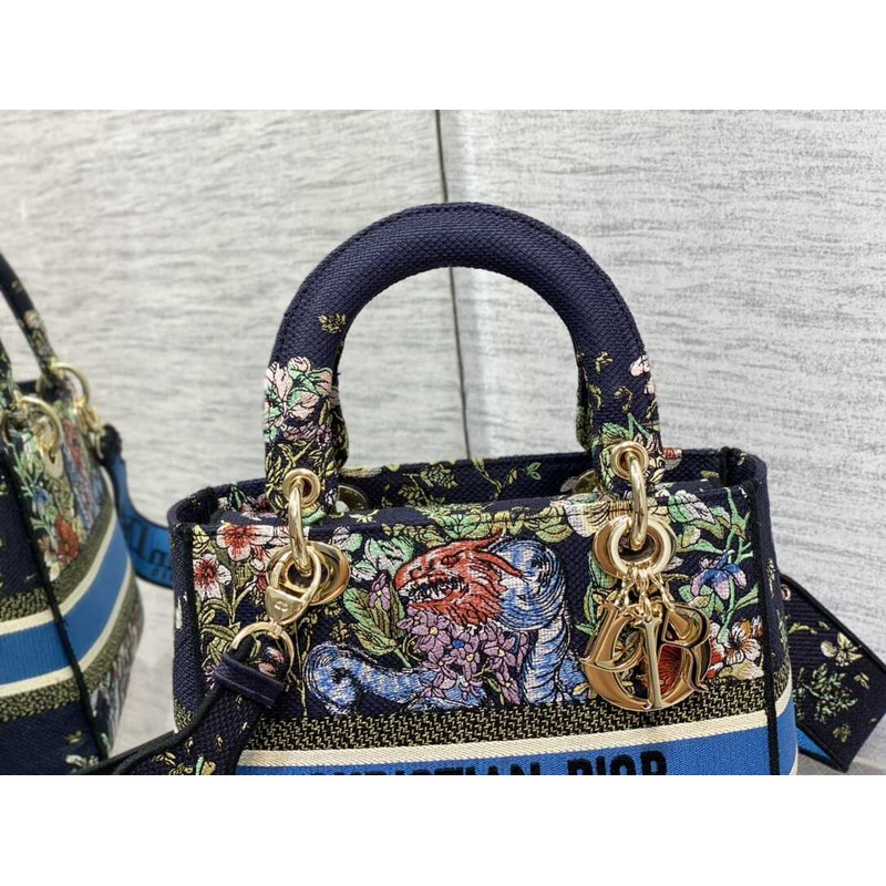 D*or  medium lady d-lite bag embroidery black multicolor