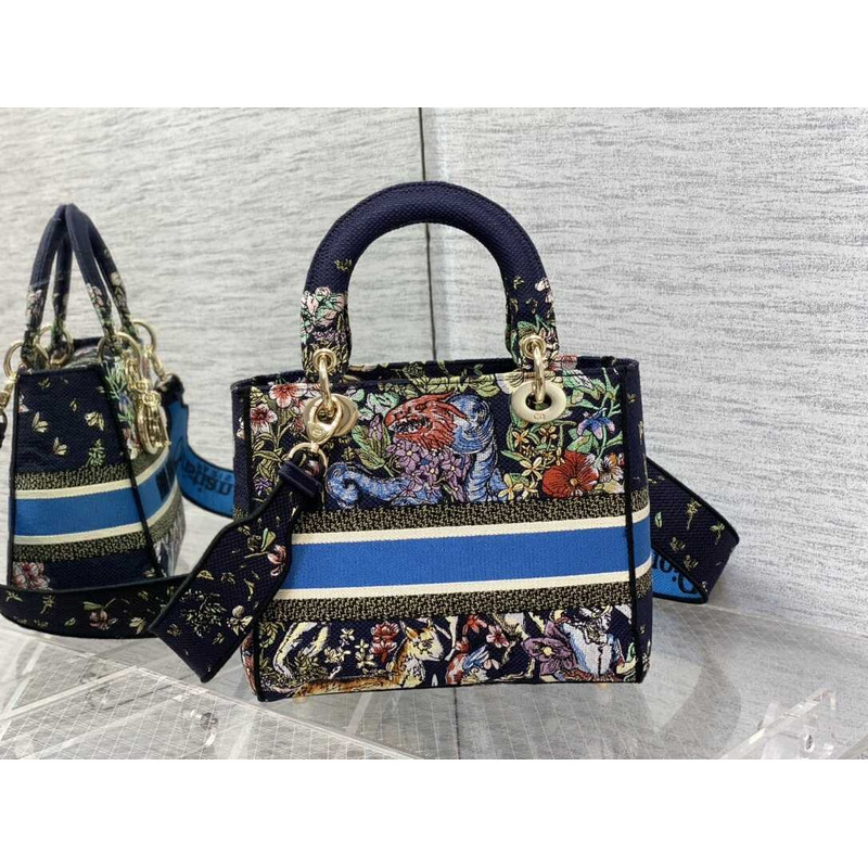 D*or  medium lady d-lite bag embroidery black multicolor