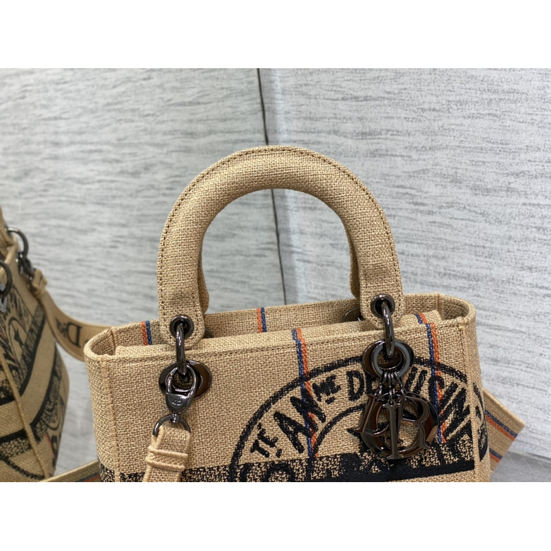 D*or  medium lady d-lite bag embroidery beige