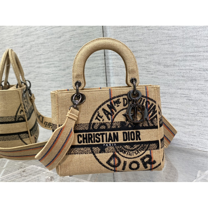 D*or  medium lady d-lite bag embroidery beige