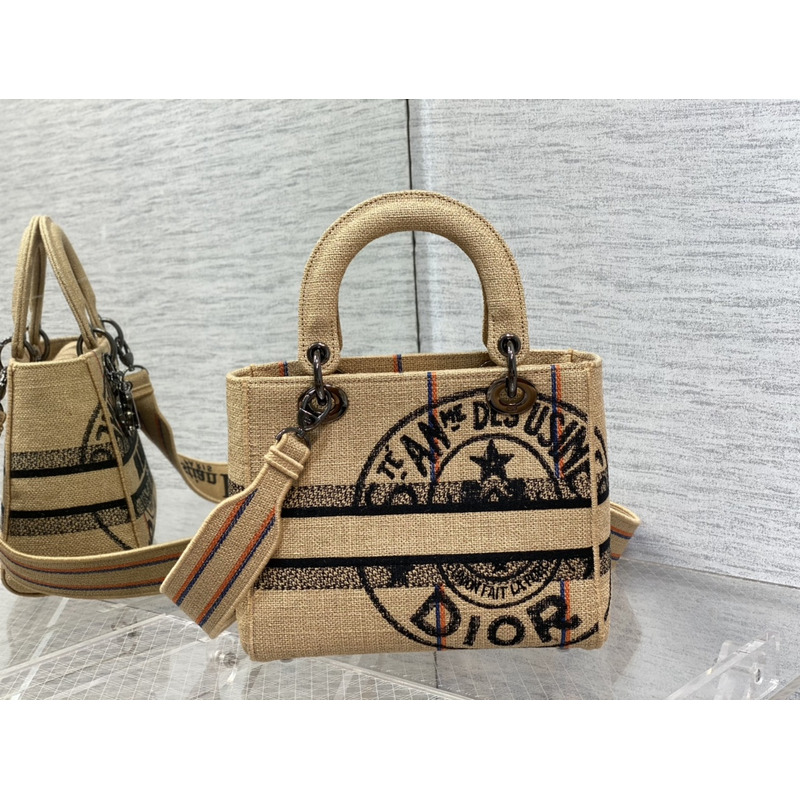 D*or  medium lady d-lite bag embroidery beige