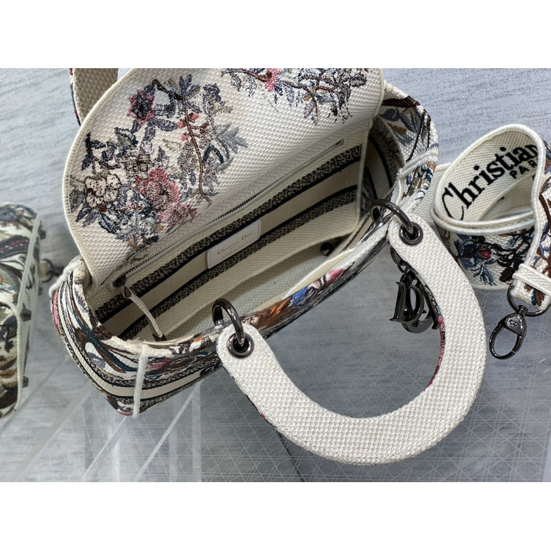 D*or  medium lady d-lite bag embroidery white multicolor