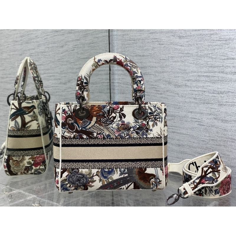 D*or  medium lady d-lite bag embroidery white multicolor