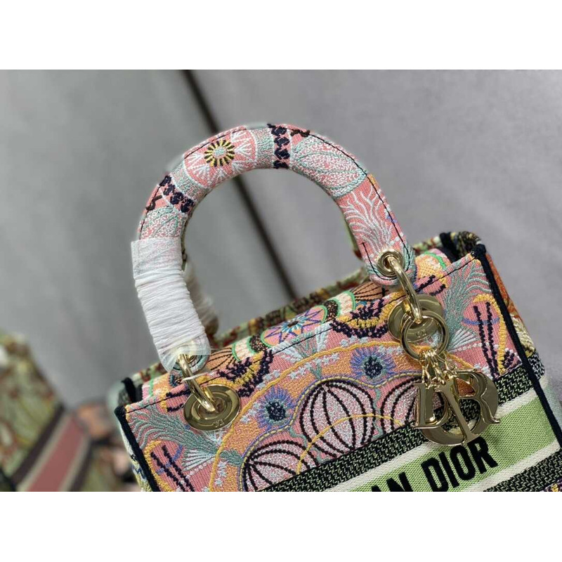 D*or  medium lady d-lite bag embroidery pink multicolor