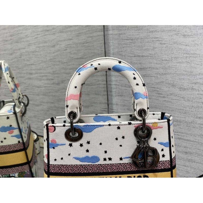 D*or  medium lady d-lite bag embroidery white multicolor