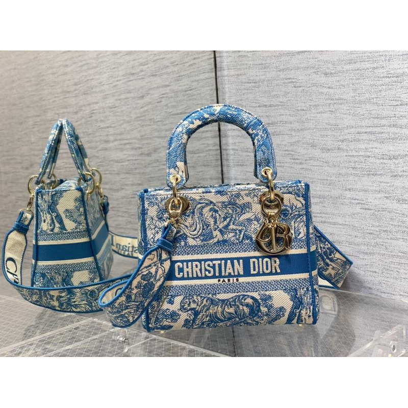 D*or  medium lady d-lite bag embroidery blue multicolor