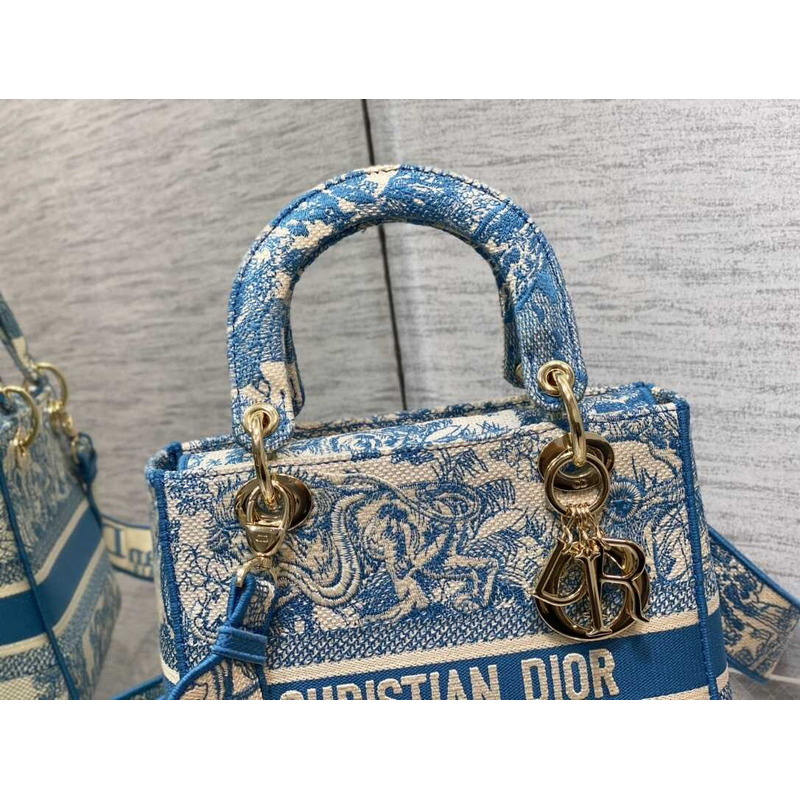 D*or  medium lady d-lite bag embroidery blue multicolor