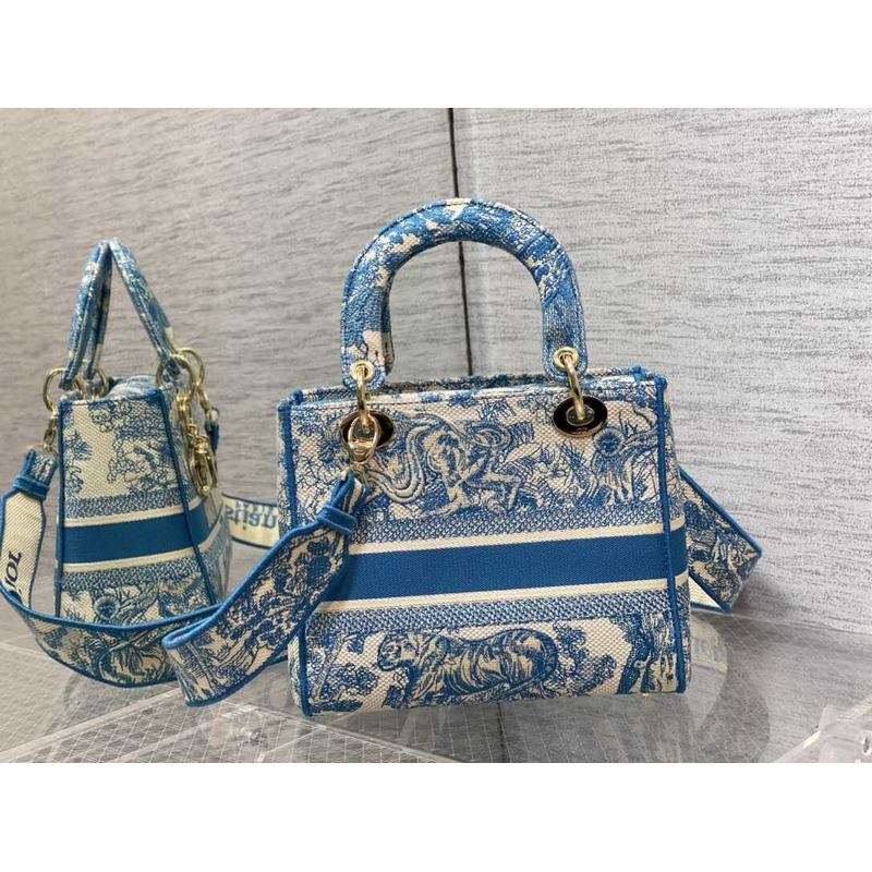 D*or  medium lady d-lite bag embroidery blue multicolor