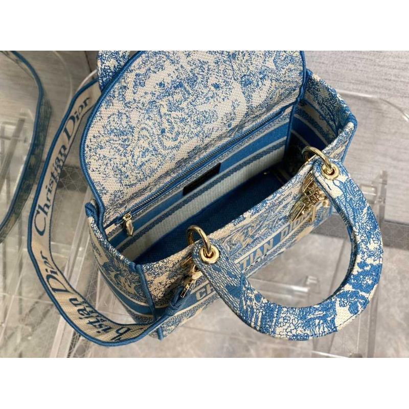 D*or  medium lady d-lite bag embroidery blue multicolor