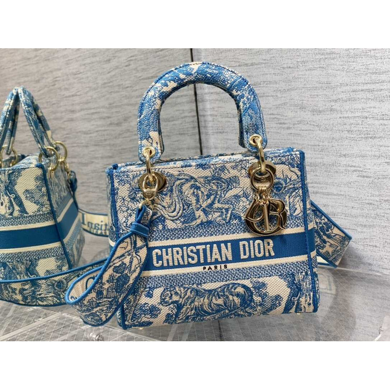 D*or  medium lady d-lite bag embroidery blue multicolor