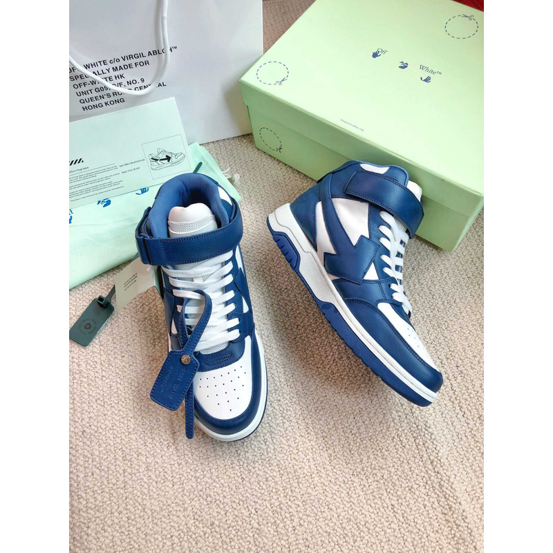 Off White Ooo Sartorial Stitching Mid-top Sneakers Blue And White