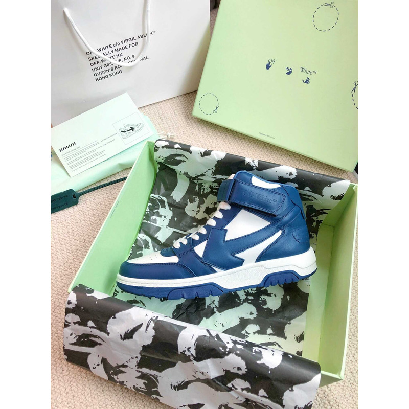 Off White Ooo Sartorial Stitching Mid-top Sneakers Blue And White