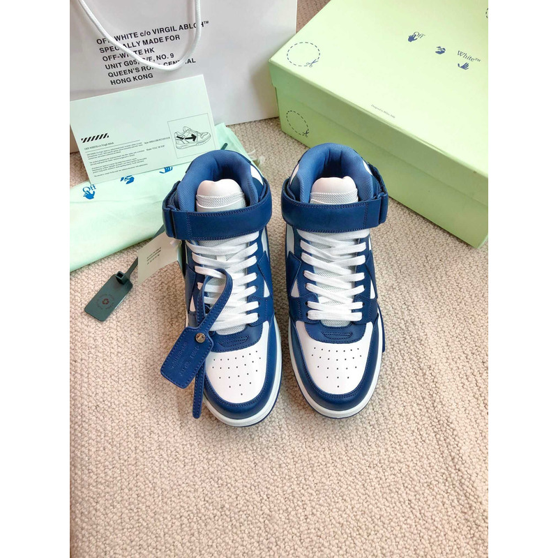 Off White Ooo Sartorial Stitching Mid-top Sneakers Blue And White