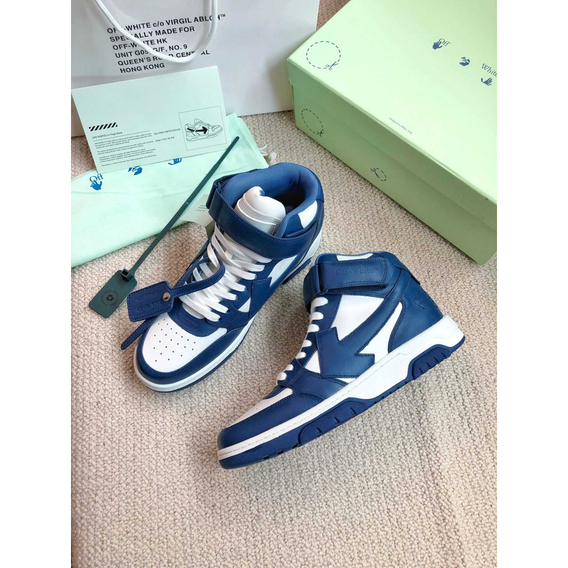 Off White Ooo Sartorial Stitching Mid-top Sneakers Blue And White