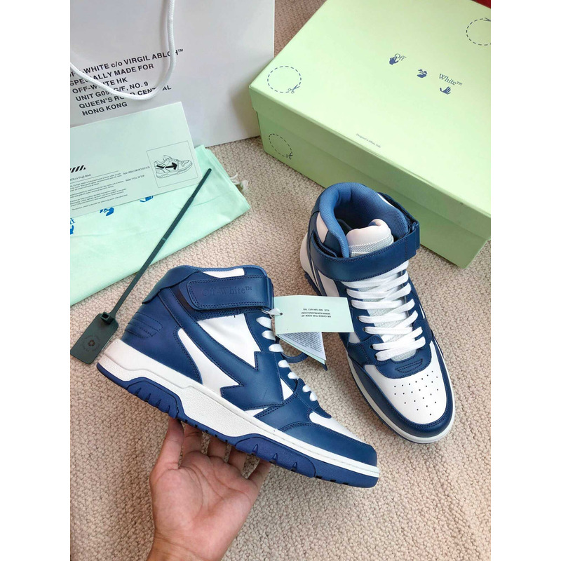 Off White Ooo Sartorial Stitching Mid-top Sneakers Blue And White