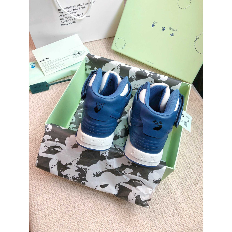 Off White Ooo Sartorial Stitching Mid-top Sneakers Blue And White