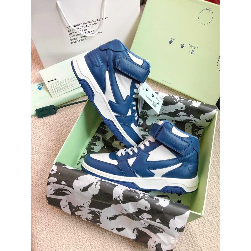 Off White Ooo Sartorial Stitching Mid-top Sneakers Blue And White