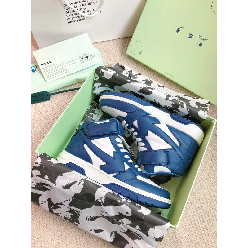 Off White Ooo Sartorial Stitching Mid-top Sneakers Blue And White