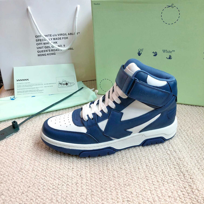 Off White Ooo Sartorial Stitching Mid-top Sneakers Blue And White