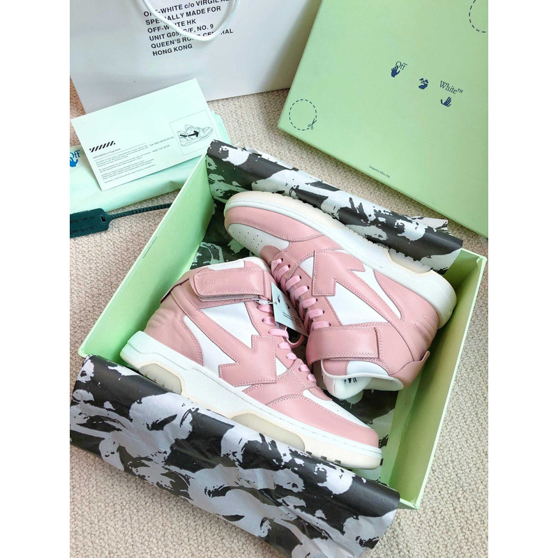 Off White Ooo Sartorial Stitching Mid-top Sneakers Pink And White