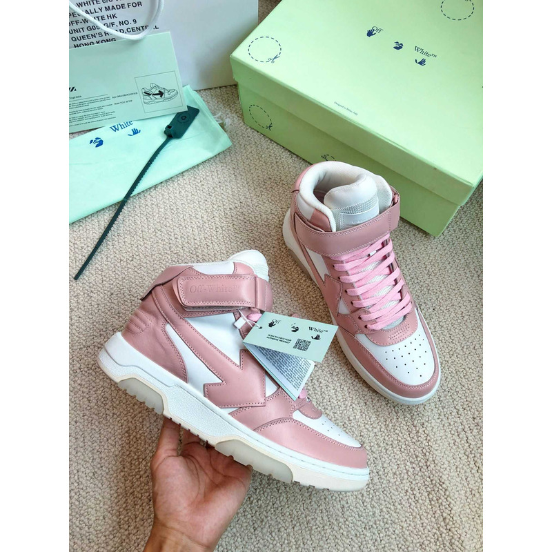 Off White Ooo Sartorial Stitching Mid-top Sneakers Pink And White