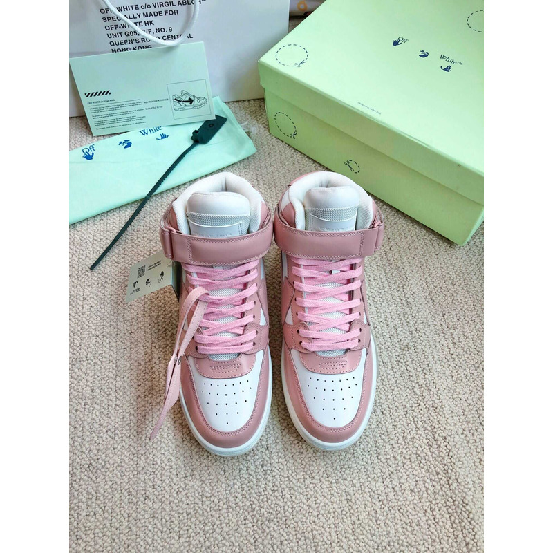 Off White Ooo Sartorial Stitching Mid-top Sneakers Pink And White