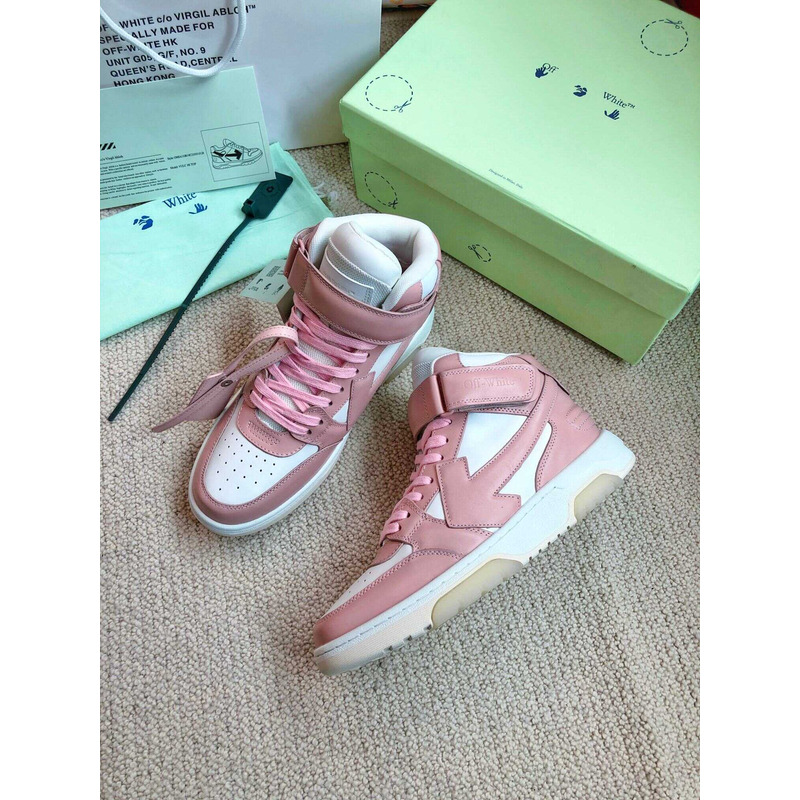 Off White Ooo Sartorial Stitching Mid-top Sneakers Pink And White