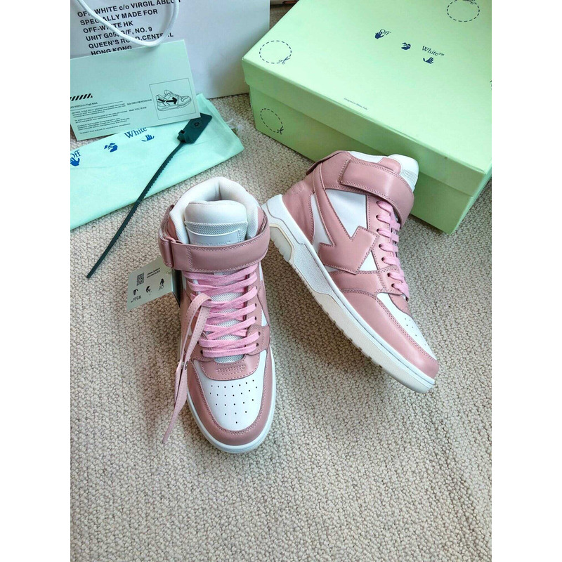 Off White Ooo Sartorial Stitching Mid-top Sneakers Pink And White