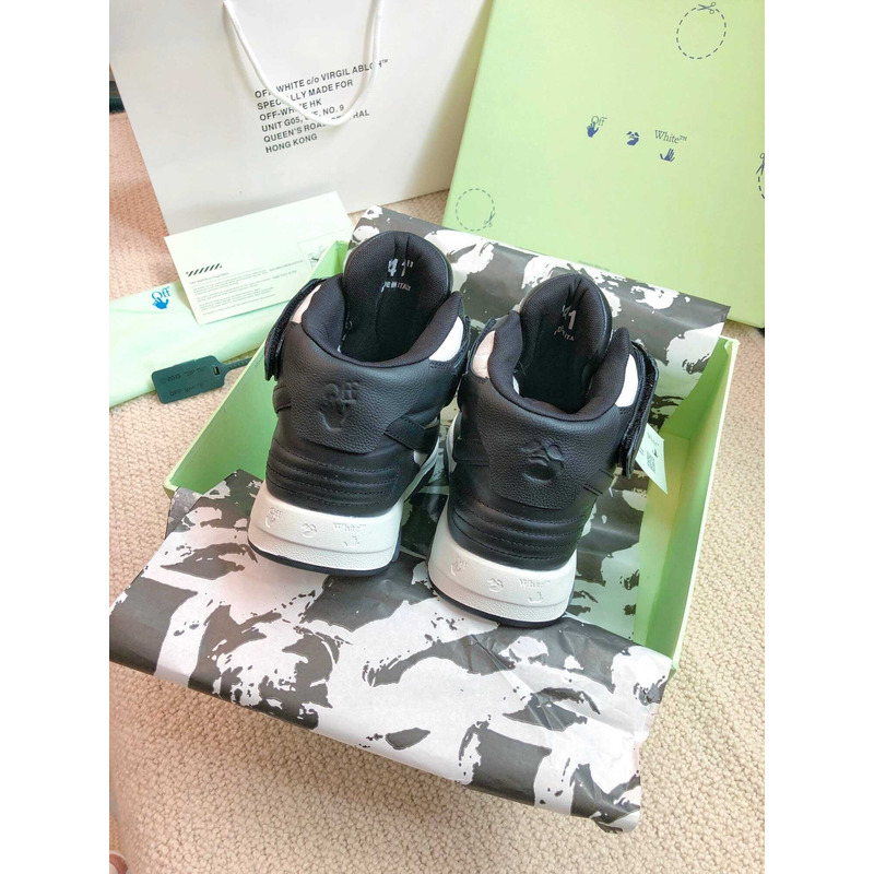 Off White Ooo Sartorial Stitching Mid-top Sneakers Black And White