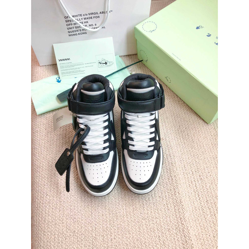 Off White Ooo Sartorial Stitching Mid-top Sneakers Black And White