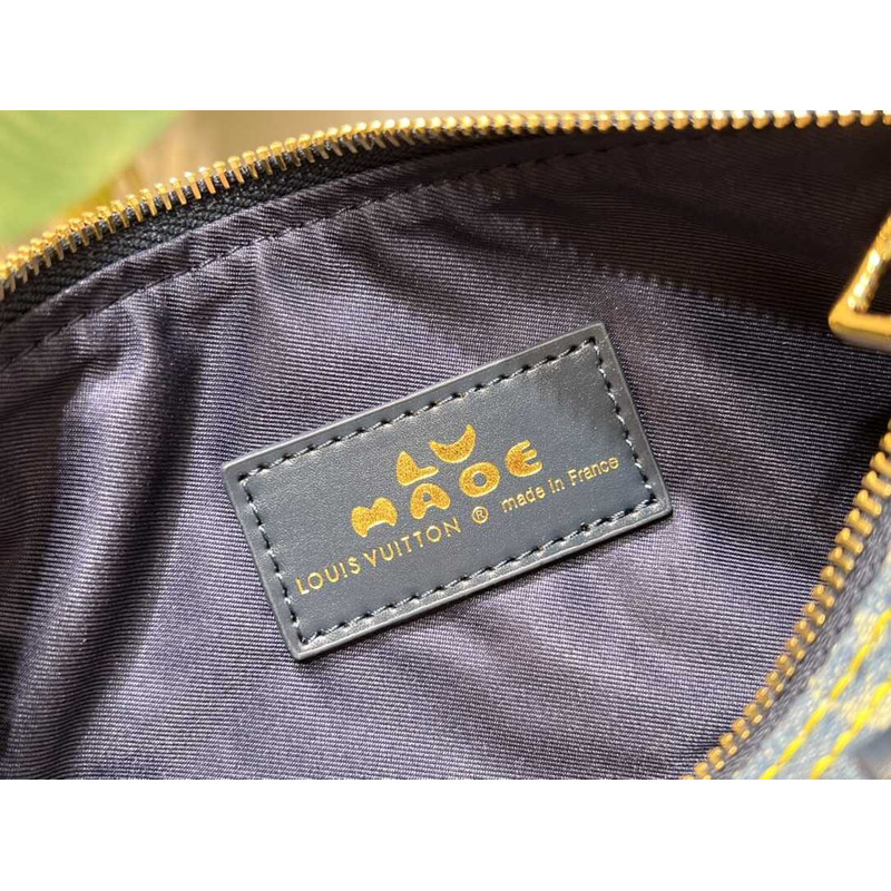 Virgil Abloh Monogram Denim Taurillon Leather Keepall XS Blue