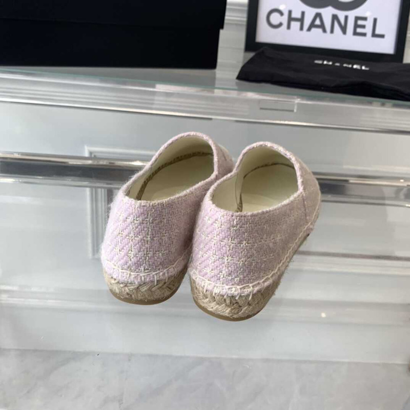 Ch*el flat espadrilles tweed,lambskin,patent calfskin white and pink