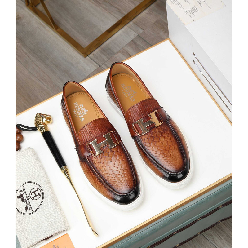 H**mes leather loafers with h logo brown