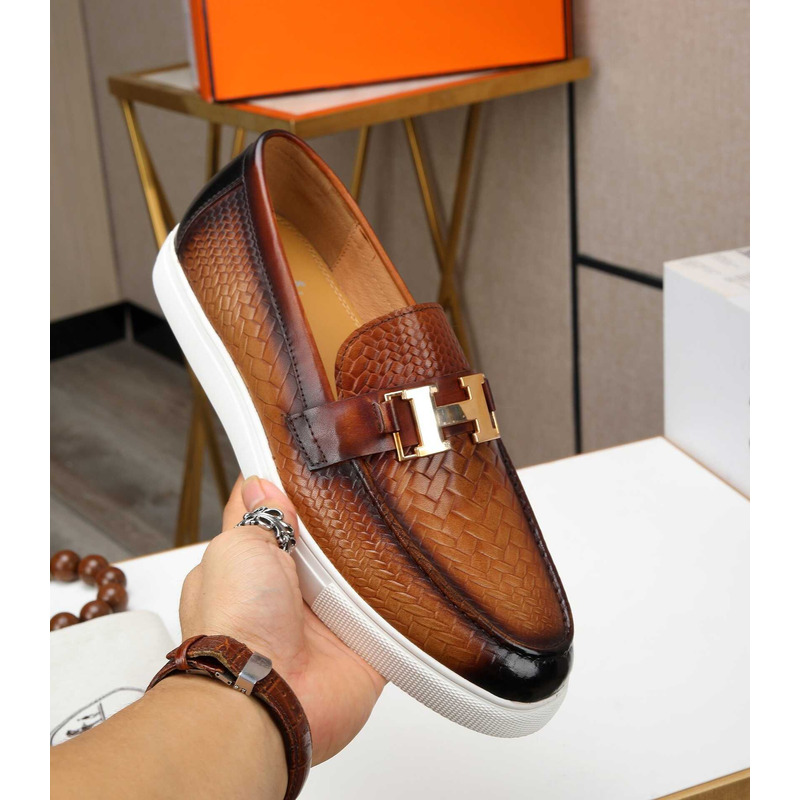 H**mes leather loafers with h logo brown