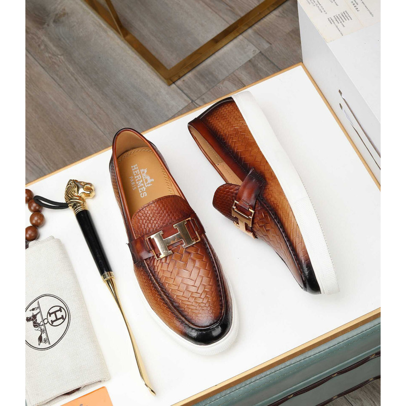 H**mes leather loafers with h logo brown