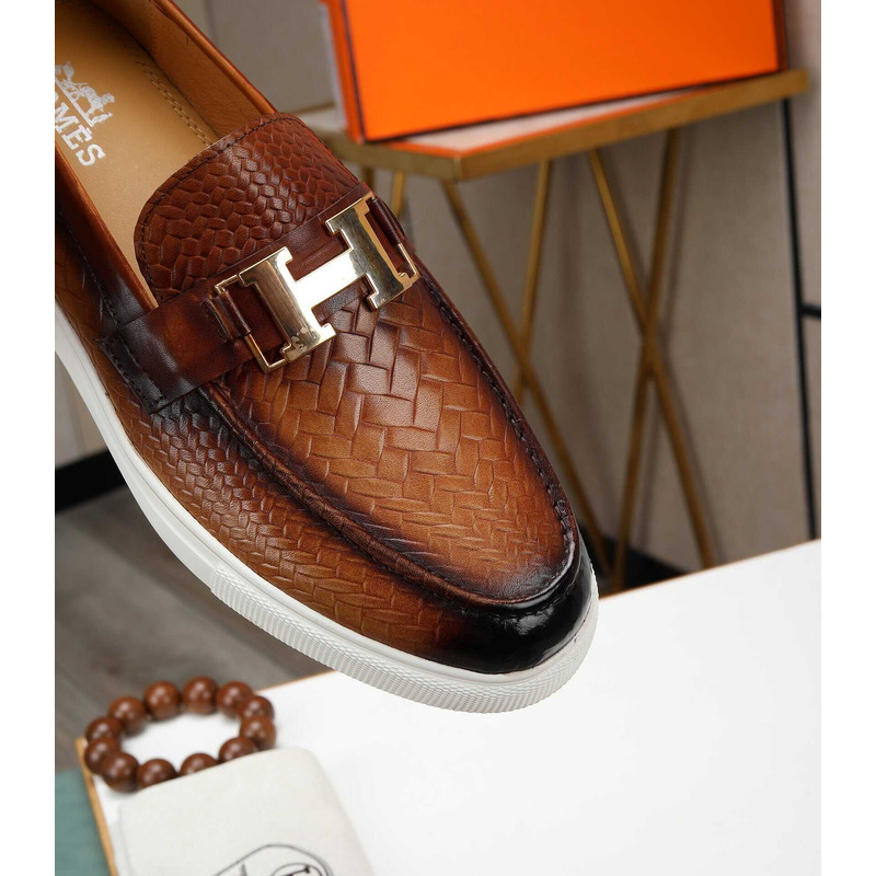 H**mes leather loafers with h logo brown