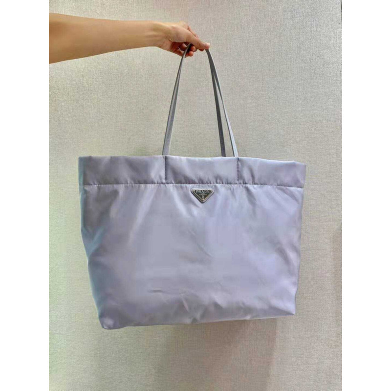 Pra*a re-nylon and saffiano leather tote bag blue