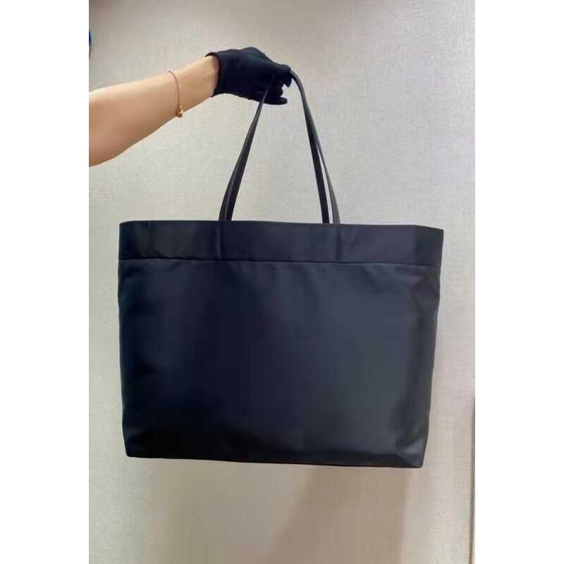 Pra*a re-nylon and saffiano leather tote bag black