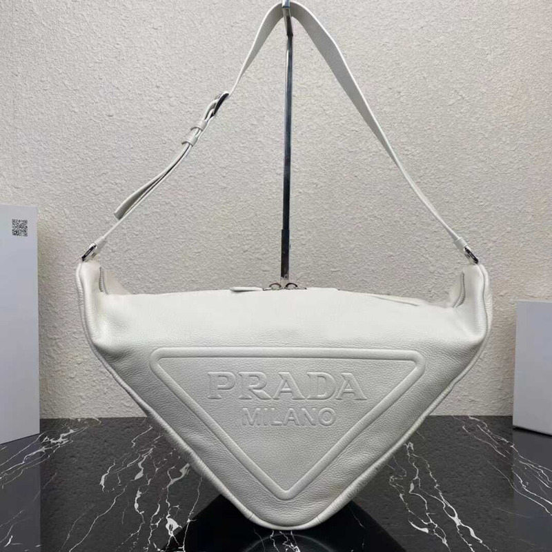 Pra*a pre-owned triangle logo embossed shoulder bag white