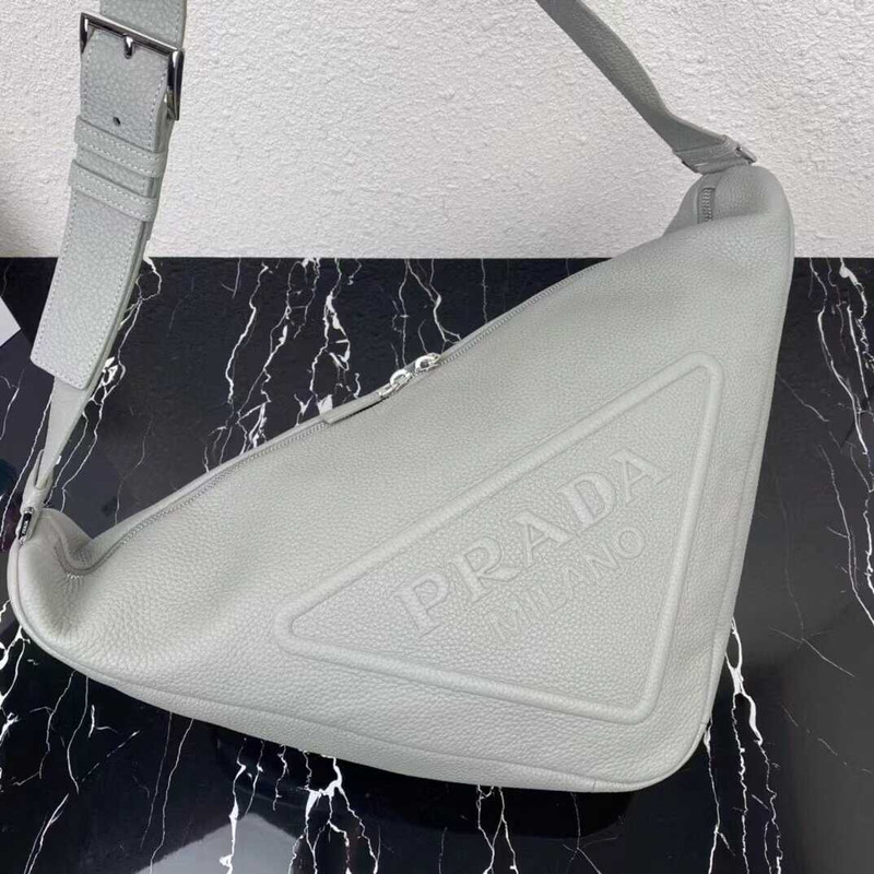 Pra*a pre-owned triangle logo embossed shoulder bag gray