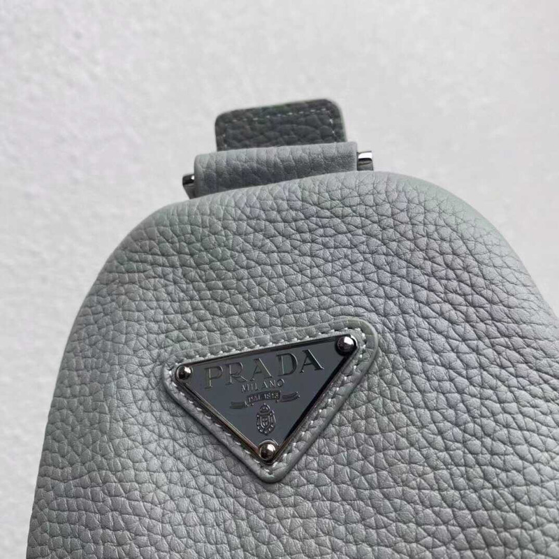 Pra*a pre-owned triangle logo embossed shoulder bag gray