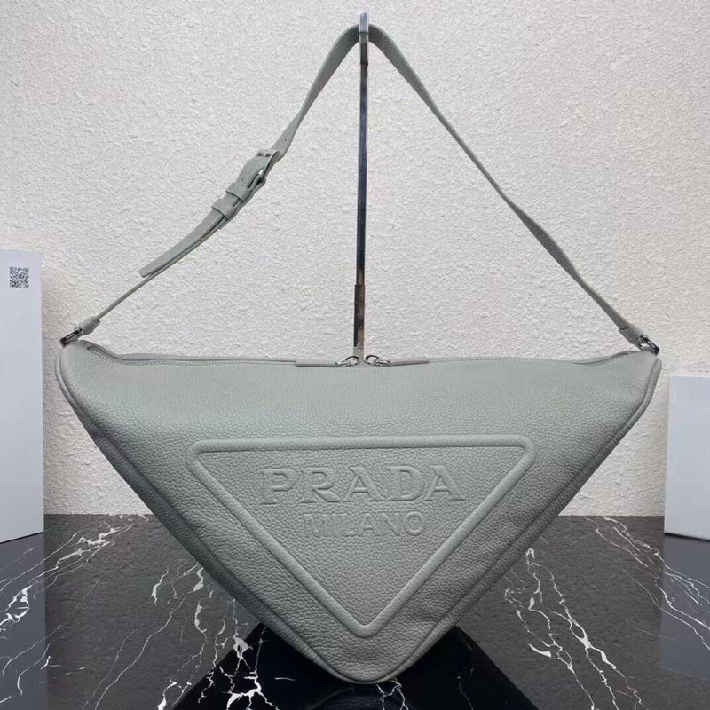 Pra*a pre-owned triangle logo embossed shoulder bag gray