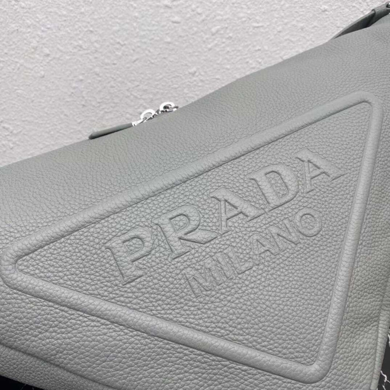 Pra*a pre-owned triangle logo embossed shoulder bag gray