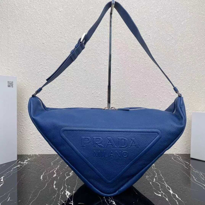 Pra*a pre-owned triangle logo embossed shoulder bag blue