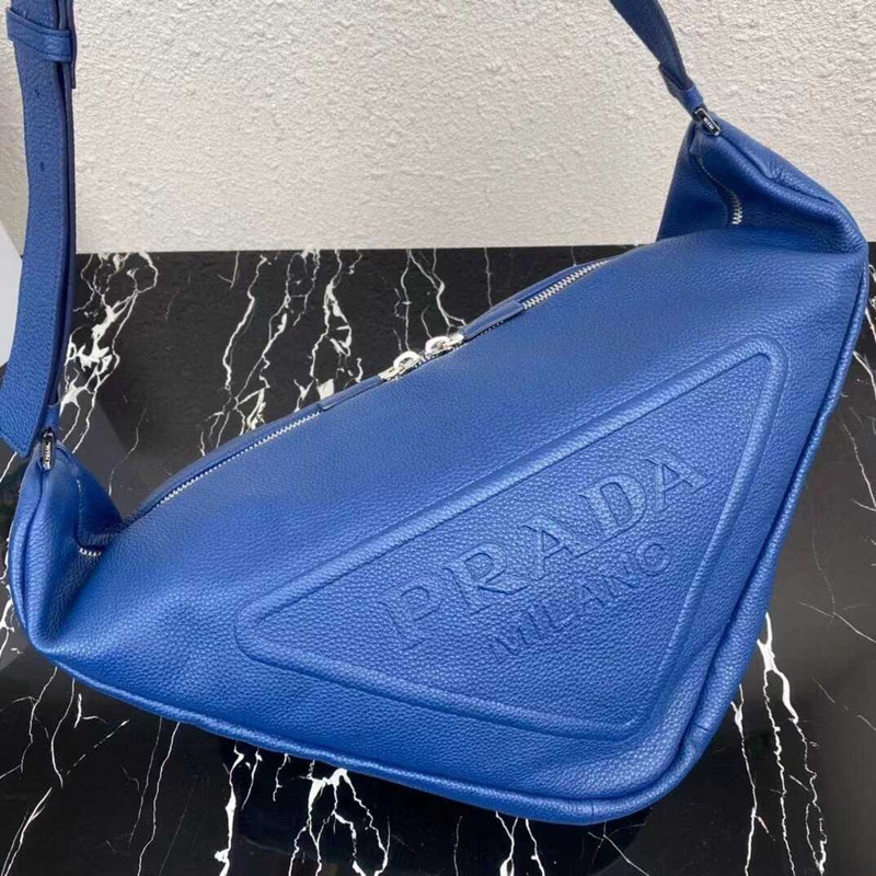 Pra*a pre-owned triangle logo embossed shoulder bag blue