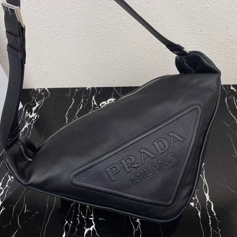 Pra*a pre-owned triangle logo embossed shoulder bag black