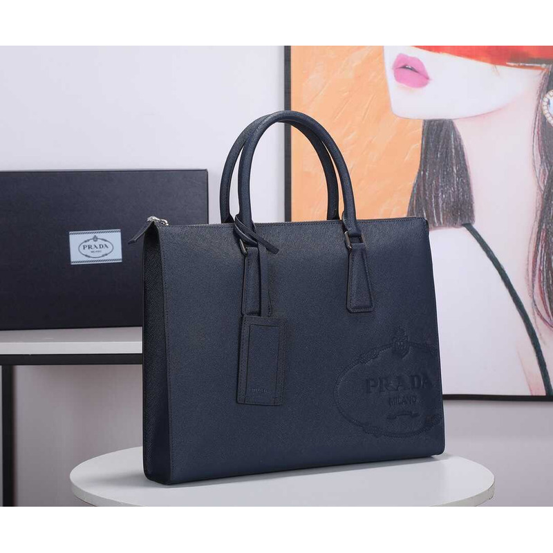 Pra*a saffiano leather briefcase dark blue